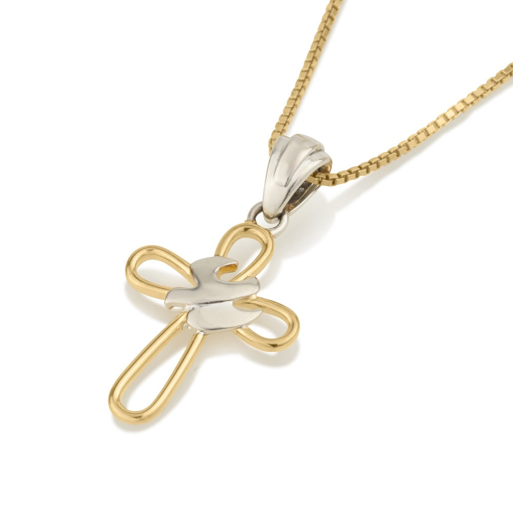 Cross Pendant Gold Loop Outline Silver Dove Sterling Silver Holy Land - Marina Jewelry