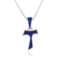 Tau Cross Pendant Blue Enamel Sterling Silver Holy Land - Marina Jewelry