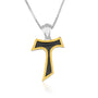 Tau Cross Pendant Oxidized Gold Border Sterling Silver Holy Land - Marina Jewelry