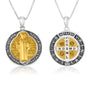 Saint Benedict figure medal necklace gold plated sterling silver blue enamel - Marina Jewelry Holy Land