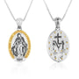 Miraculous Medal necklace gold milgrain border sterling silver two-tone - Marina Jewelry Holy Land