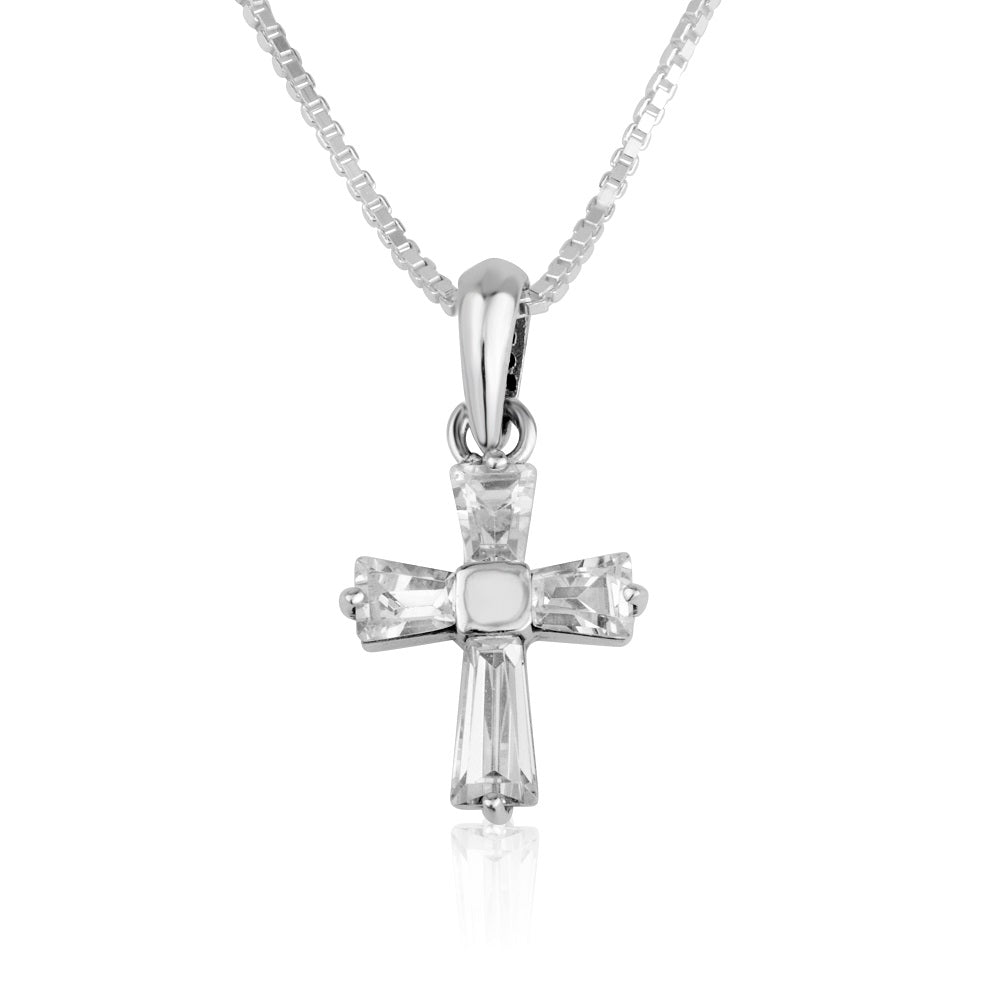 Zircon trefoil cross pendant necklace sterling silver stone clusters - Marina Jewelry Holy Land