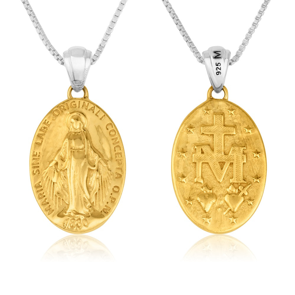 miraculous medal necklace full gold plated sterling silver - Marina Jewelry Holy Land
