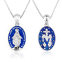 Miraculous Medal necklace full blue enamel field sterling silver Mary relief - Marina Jewelry Holy Land