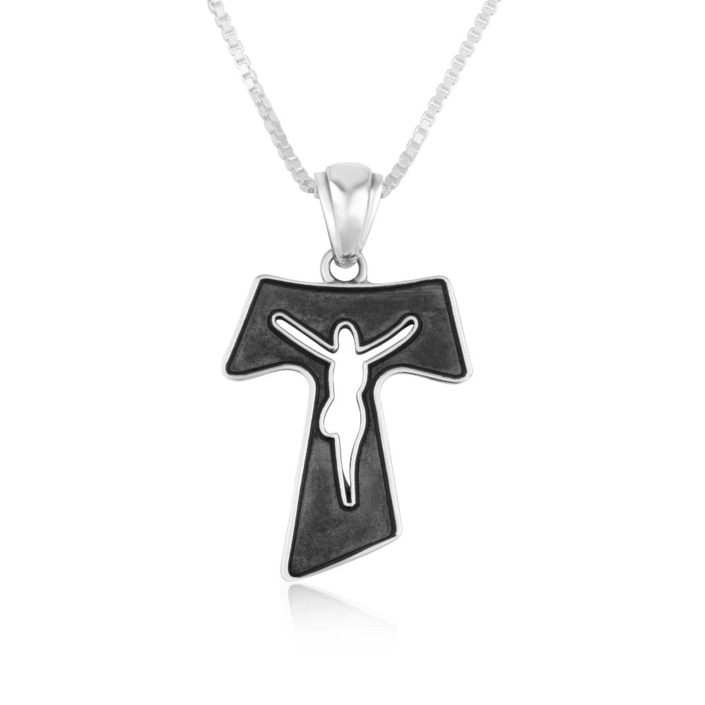 Tau Crucifix Pendant Oxidized Silver Corpus Sterling Silver Holy Land - Marina Jewelry