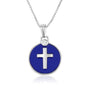 Cross Blue Enamel Mini Disc Pendant Sterling Silver Holy Land - Marina Jewelry