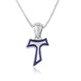 Tau Cross Pendant Blue Enamel - Sterling Silver 925, Holy Land - Marina Jewelry Holy Land