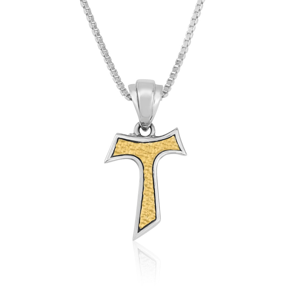Tau Cross Pendant Hammered Gold - Gold Plated Sterling Silver, Holy Land - Marina Jewelry Holy Land
