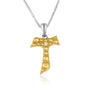 Tau Cross Pendant Zircon Gold - Gold Plated Sterling Silver, Holy Land - Marina Jewelry Holy Land