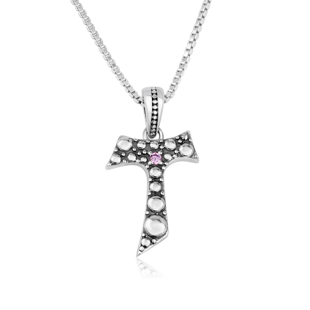 Tau Cross Pendant Amethyst - Sterling Silver 925, Holy Land - Marina Jewelry Holy Land