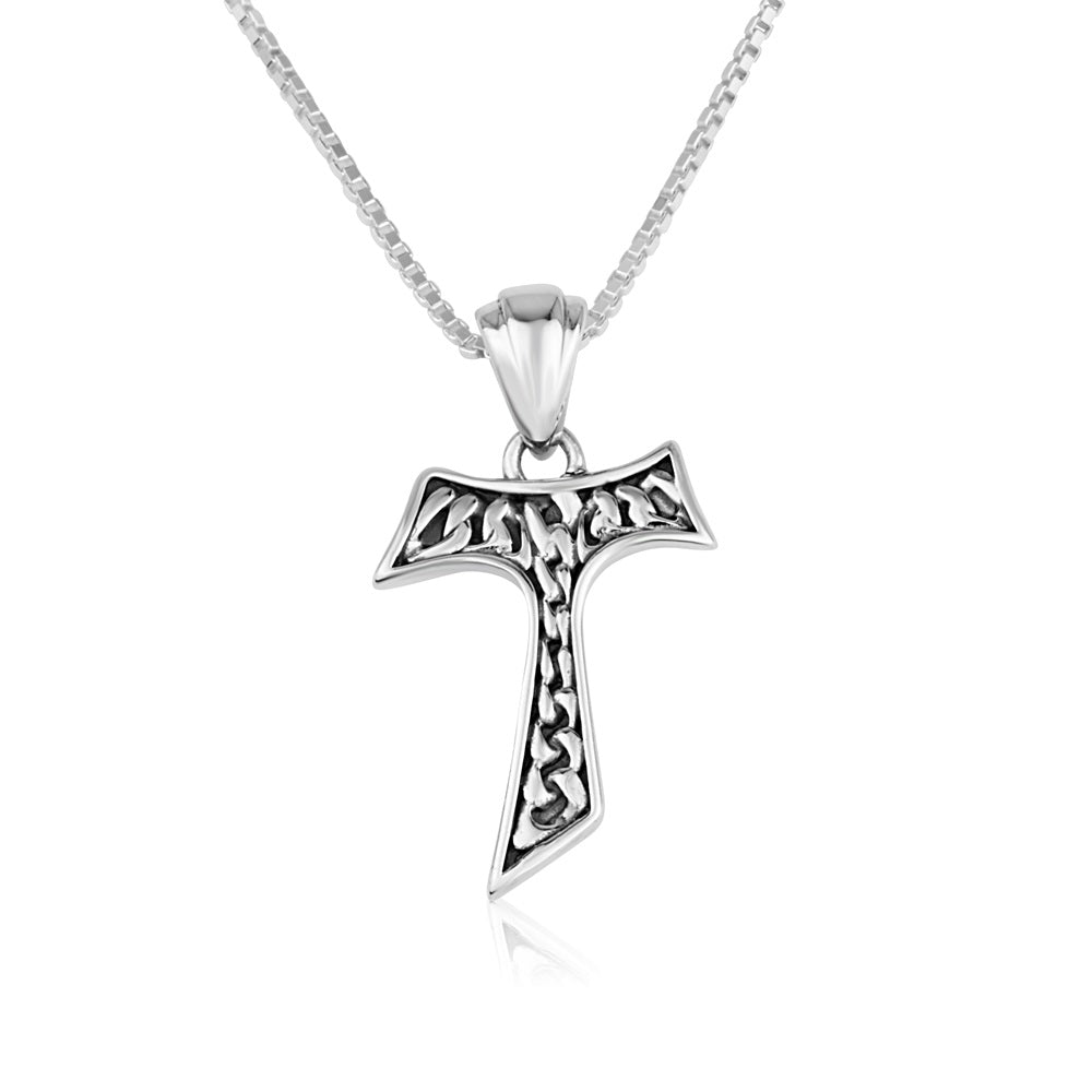 Tau Cross Pendant Chain-Link - Sterling Silver 925, Holy Land - Marina Jewelry Holy Land