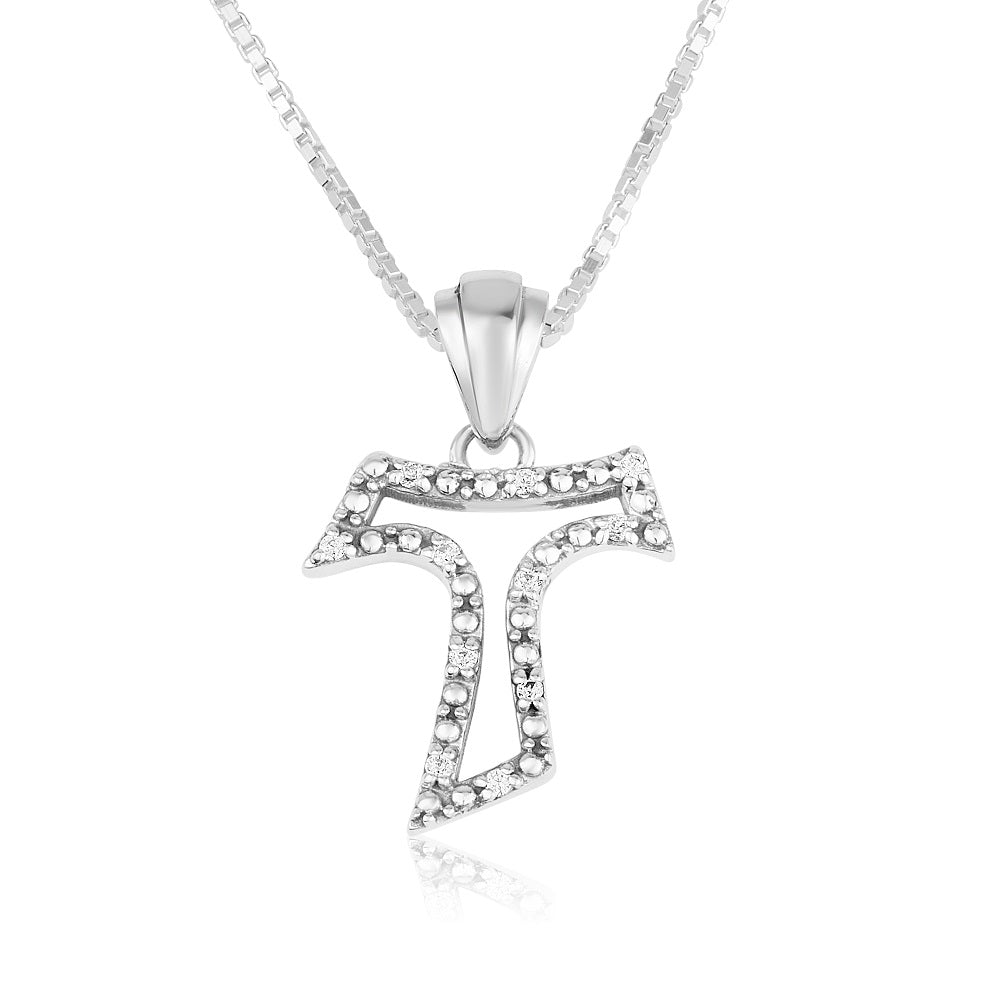 Tau Cross CZ Pave Pendant Necklace - Sterling Silver 925, Holy Land - Marina Jewelry Holy Land