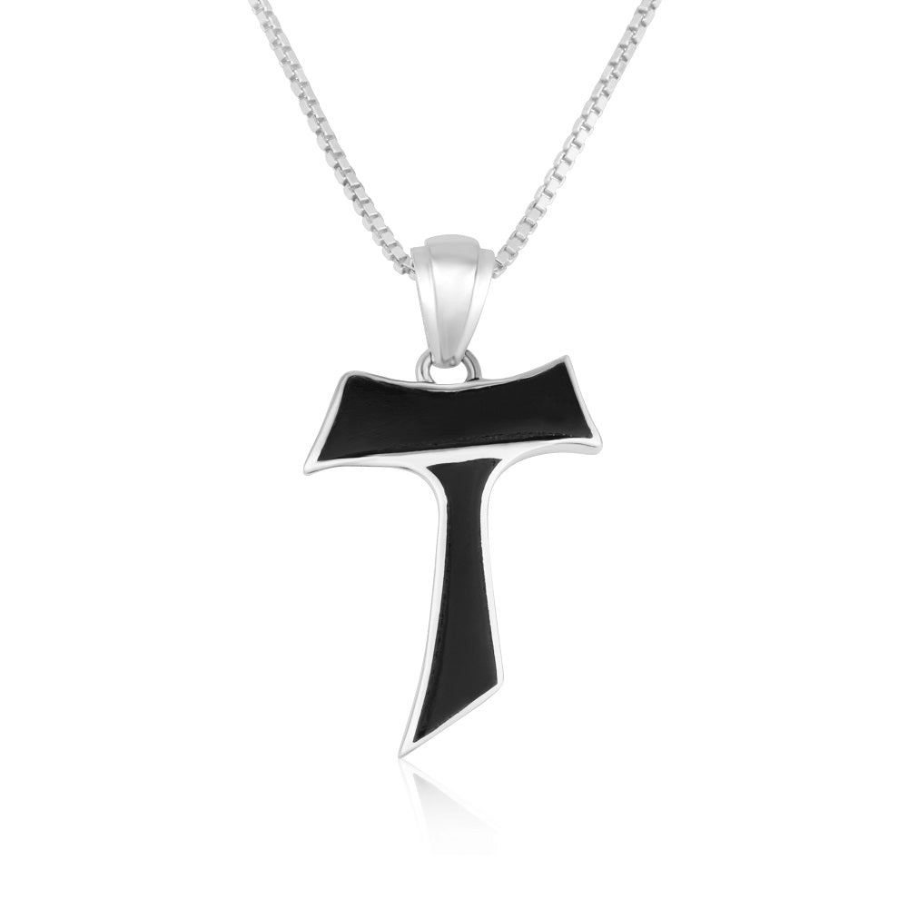 Tau Cross Onyx Pendant Necklace - Sterling Silver 925, Holy Land - Marina Jewelry Holy Land