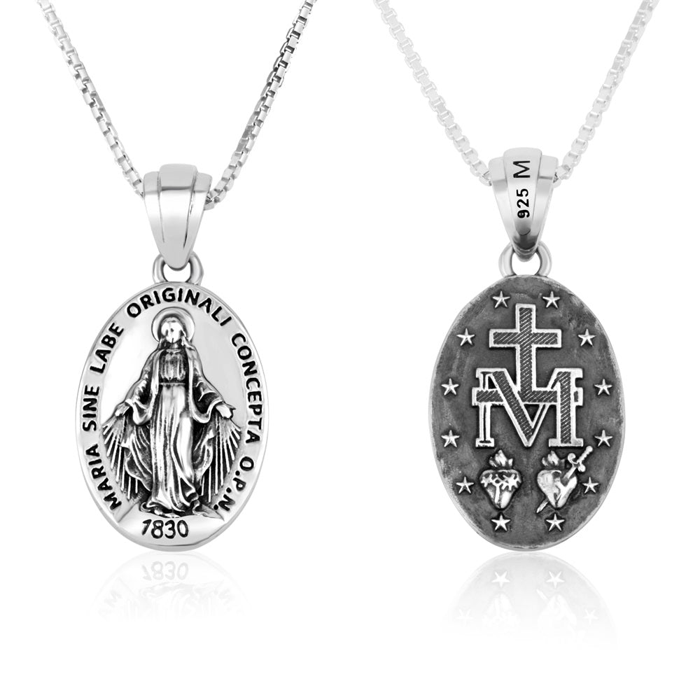 Miraculous Medal Pendant Necklace - Sterling Silver 925, Holy Land - Marina Jewelry Holy Land