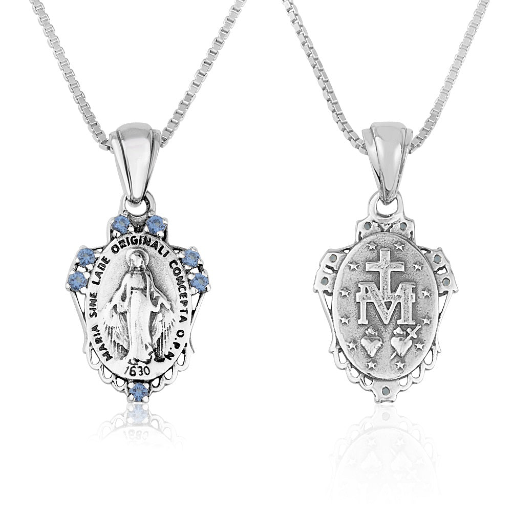 Virgin Mary Ornate Oval Pendant Bronze Finish Sterling Silver Holy Land - Marina Jewelry