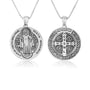 Saint Benedict Figure Medal Necklace Large Oxidized Sterling Silver Holy Land - Marina Jewelry