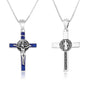 Saint Benedict Latin Cross Pendant Blue Enamel Sterling Silver Holy Land - Marina Jewelry