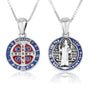 Saint Benedict Medal Necklace Small Blue Red Enamel Sterling Silver Holy Land - Marina Jewelry