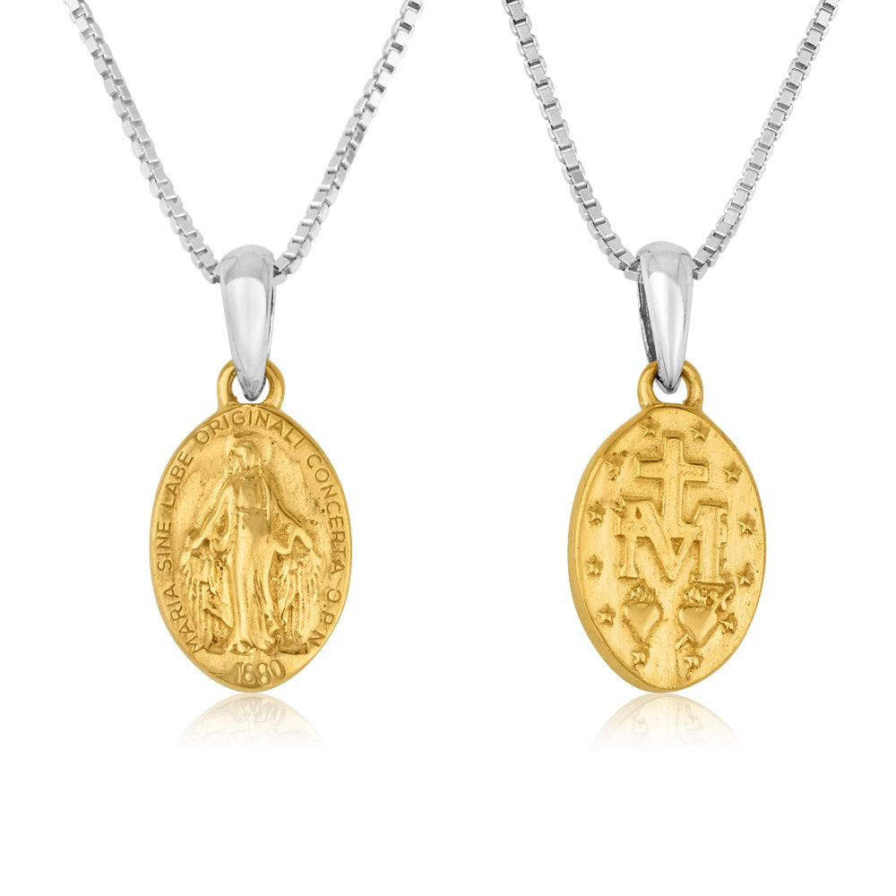 Virgin Mary Teardrop Pendant Full Gold Plated Sterling Silver Holy Land - Marina Jewelry