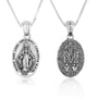 Miraculous Medal Necklace Small Oval Polished Sterling Silver Holy Land - Marina Jewelry