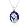 Virgin Mary Profile Portrait Pendant Large Blue Enamel Sterling Silver Holy Land - Marina Jewelry