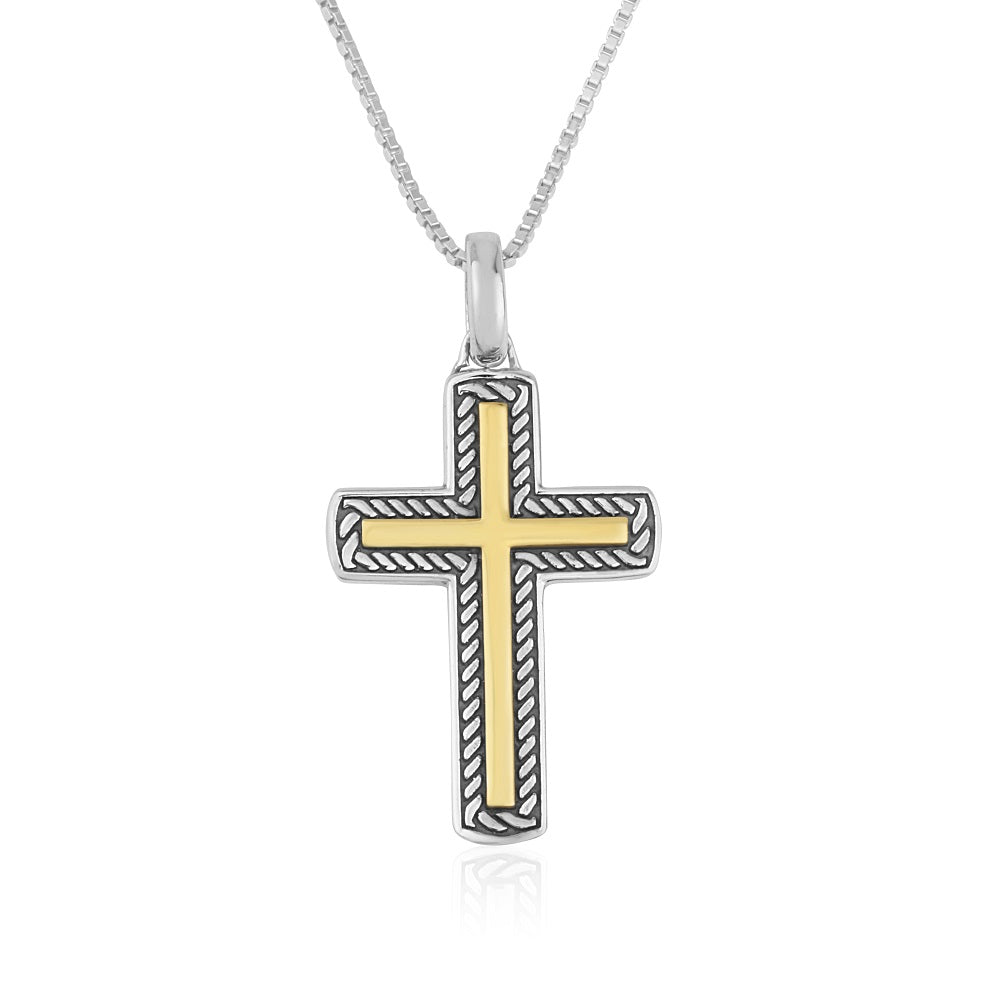 Cross Pendant Rope Gold - Gold Plated Sterling Silver, Holy Land - Marina Jewelry Holy Land