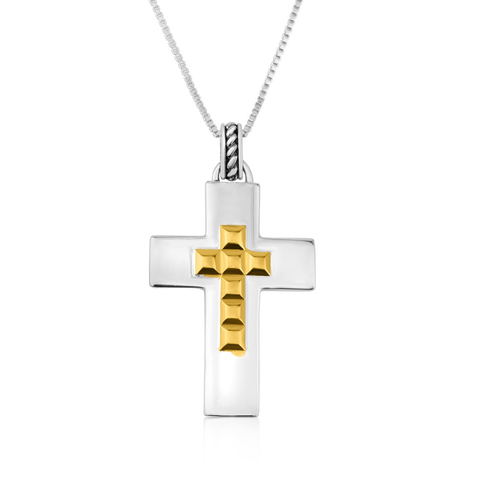 Cross Pendant Gold Bubble Cross - Gold Plated Sterling Silver, Holy Land - Marina Jewelry Holy Land