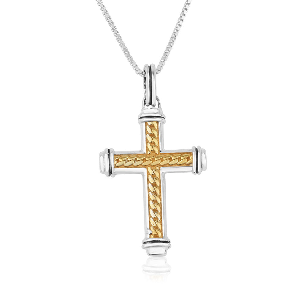 Cross Pendant Gold Chain-Link - Gold Plated Sterling Silver, Holy Land - Marina Jewelry Holy Land
