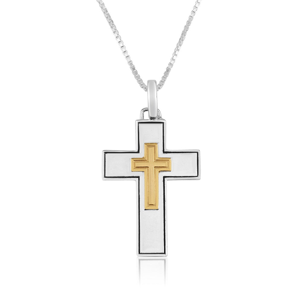 Cross in Cross Pendant Double Gold Silver - Gold Plated Sterling Silver, Holy Land - Marina Jewelry Holy Land