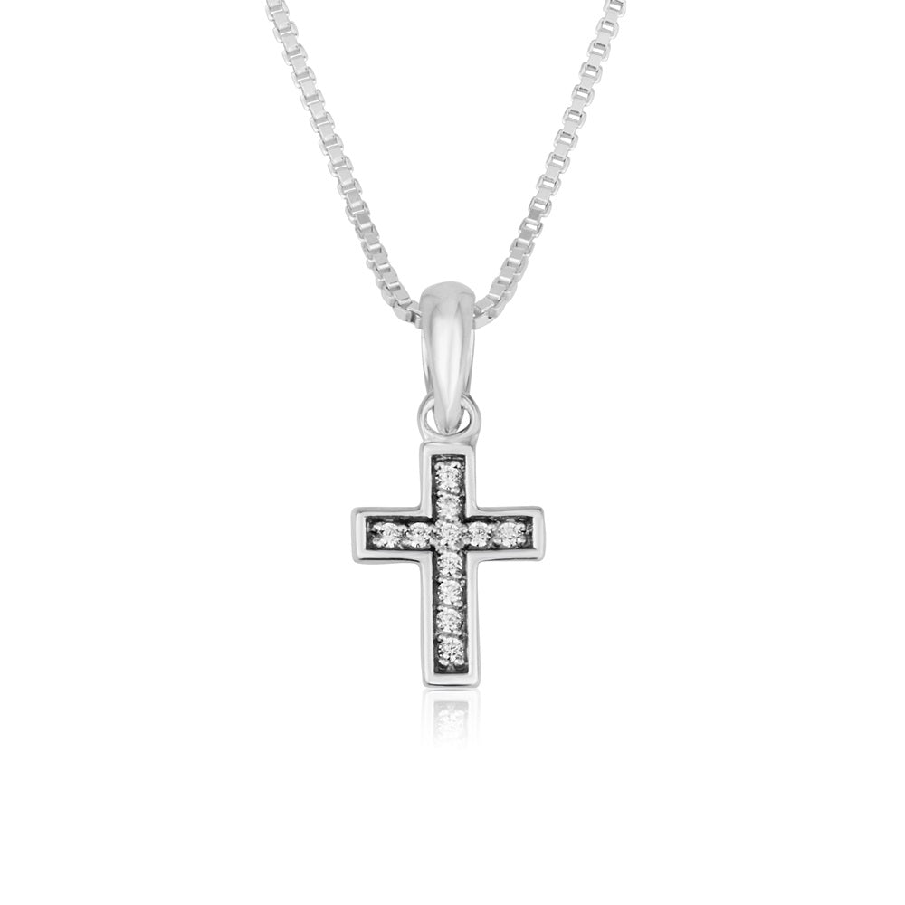 Cross Pendant CZ Stones Sterling Silver Holy Land - Marina Jewelry