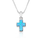 Mini Blue Opal Cross Pendant Necklace Sterling Silver Holy Land - Marina Jewelry