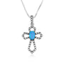 Ornate Cross Pendant Blue Opal Marcasite Sterling Silver Holy Land - Marina Jewelry