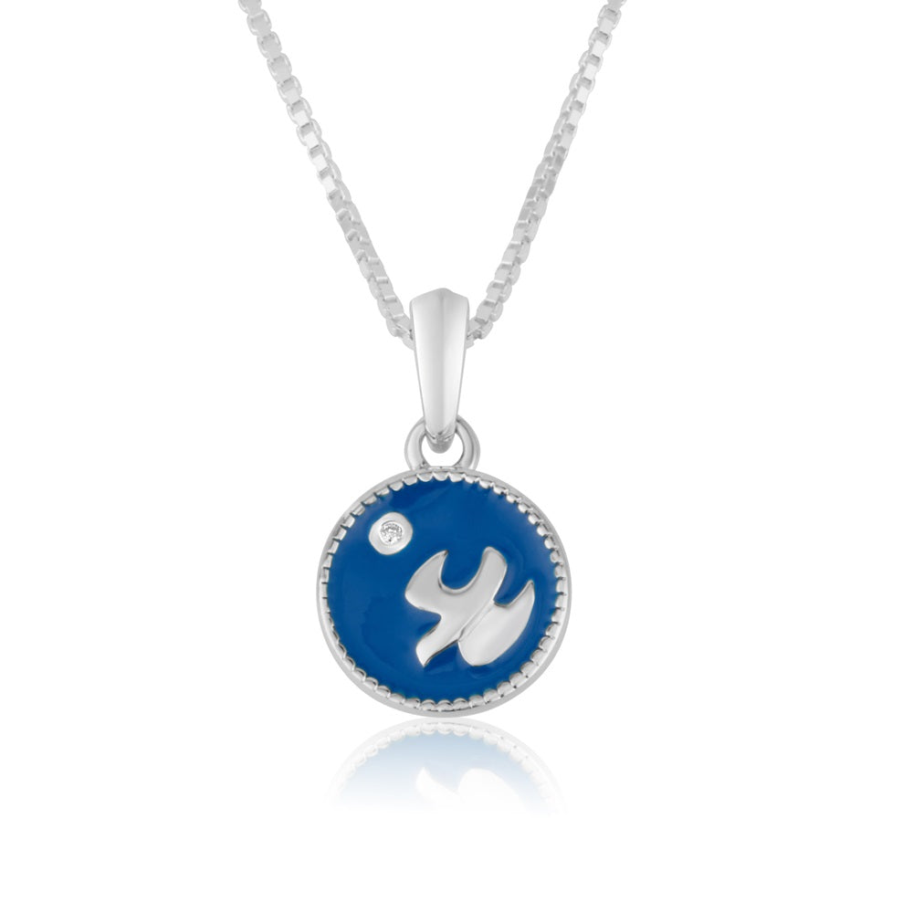 Holy Spirit Dove Blue Enamel CZ Coin Pendant - Sterling Silver 925, Holy Land - Marina Jewelry Holy Land