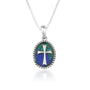 Cross Eilat Stone Oval Pendant Necklace - Sterling Silver 925, Holy Land - Marina Jewelry Holy Land