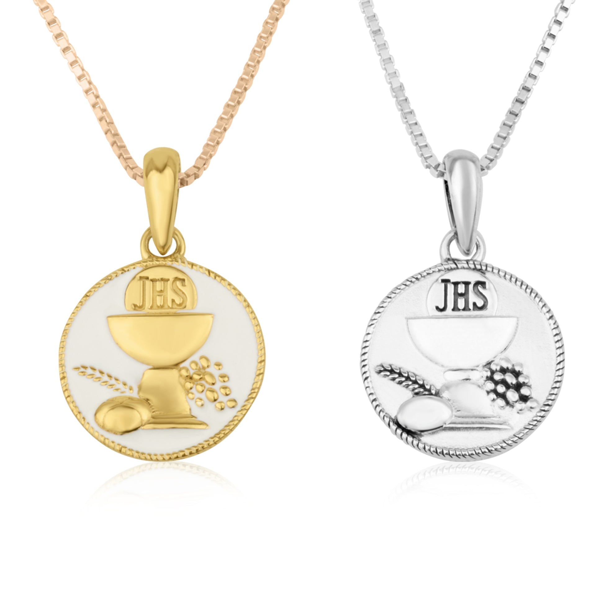 First Communion JHS Chalice Pendant Gold - Gold Plated Sterling Silver, Holy Land - Marina Jewelry Holy Land