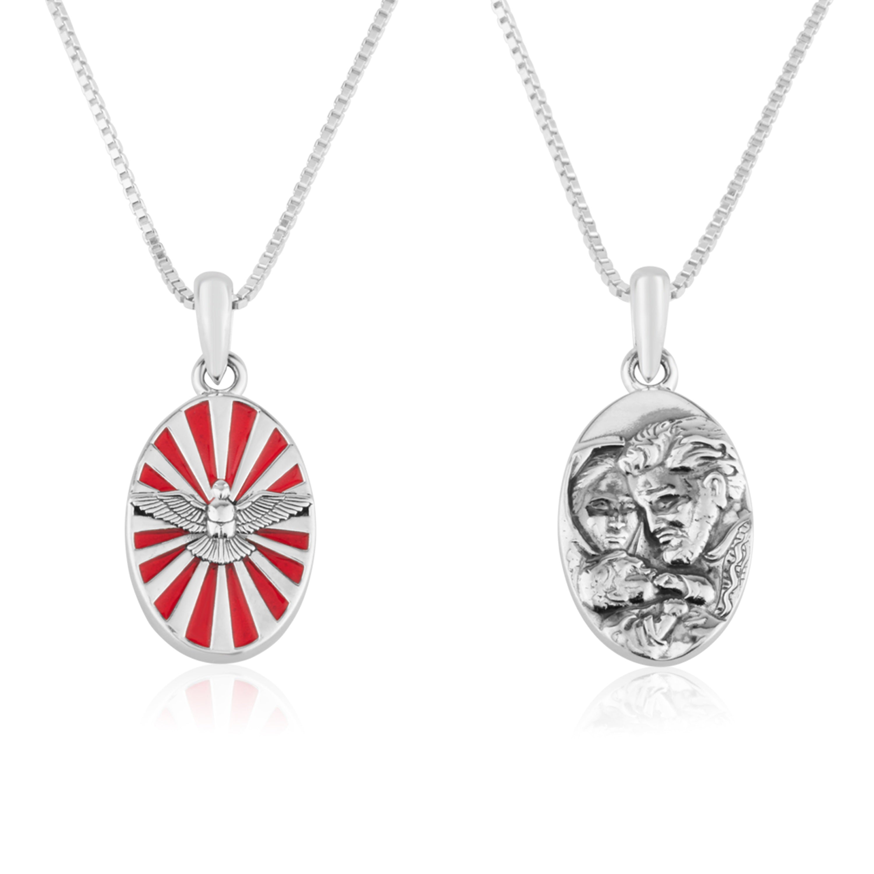 Holy Spirit Dove Red Enamel Oval Pendant - Sterling Silver 925, Holy Land - Marina Jewelry Holy Land