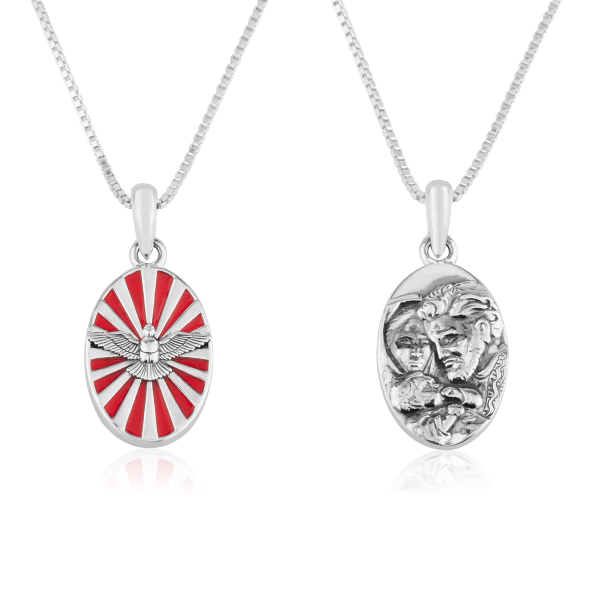 Holy Spirit Dove Red Enamel Oval Pendant - Sterling Silver 925, Holy Land - Marina Jewelry Holy Land