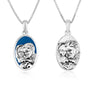 Holy Family Blue Enamel Oval Pendant - Sterling Silver 925, Holy Land - Marina Jewelry Holy Land