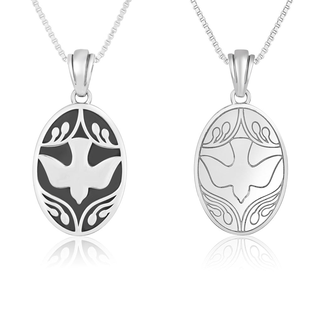 Holy Spirit Dove Oval Pendant - Sterling Silver 925, Holy Land - Marina Jewelry Holy Land