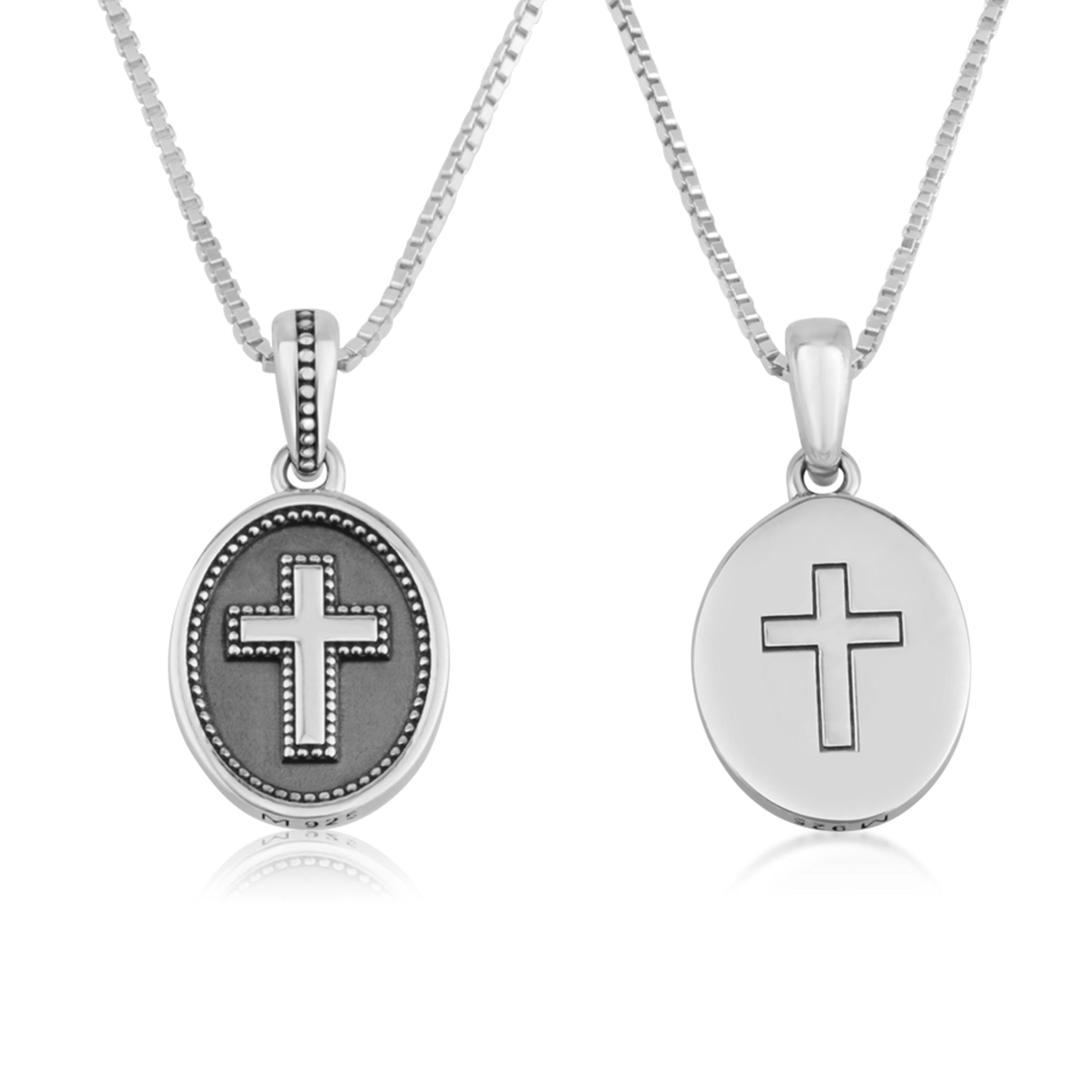 Cross Oval Double-Sided Pendant Necklace - Sterling Silver 925, Holy Land - Marina Jewelry Holy Land