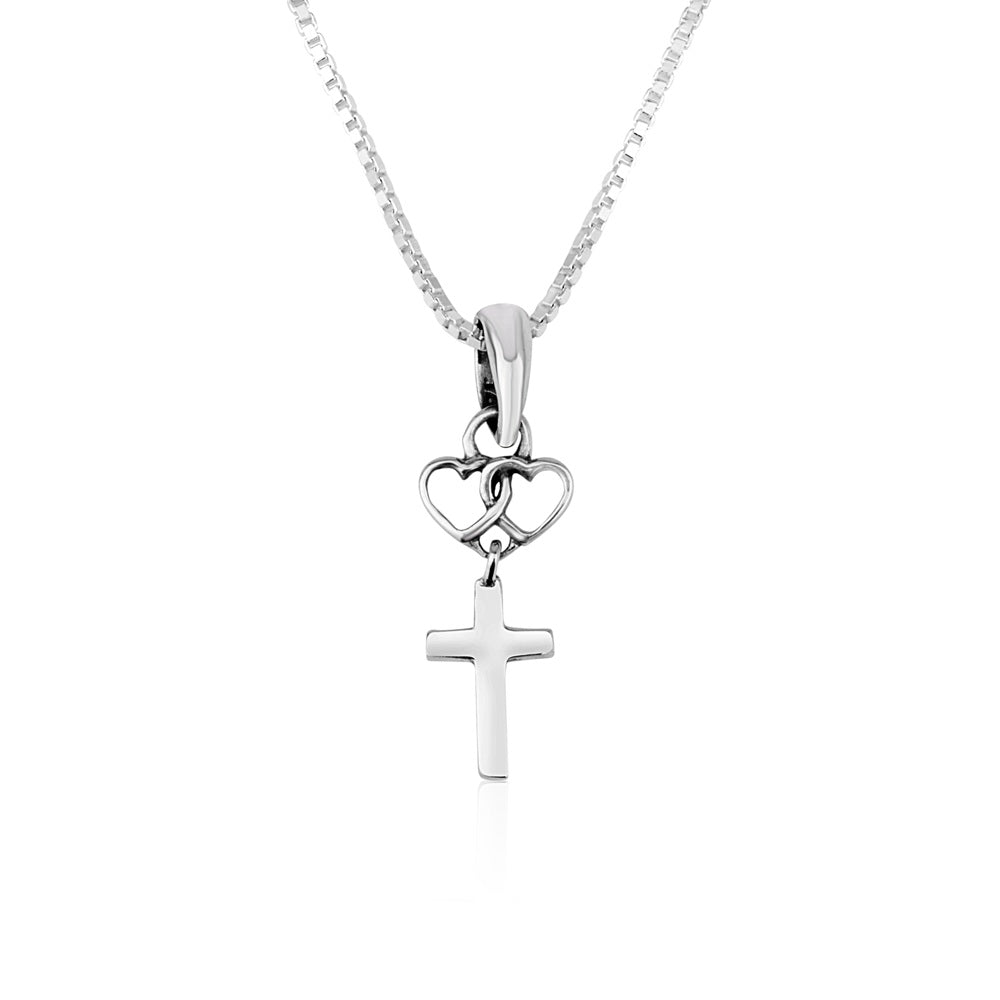 Cross & Heart Charm Pendant Necklace - Sterling Silver 925, Holy Land - Marina Jewelry Holy Land