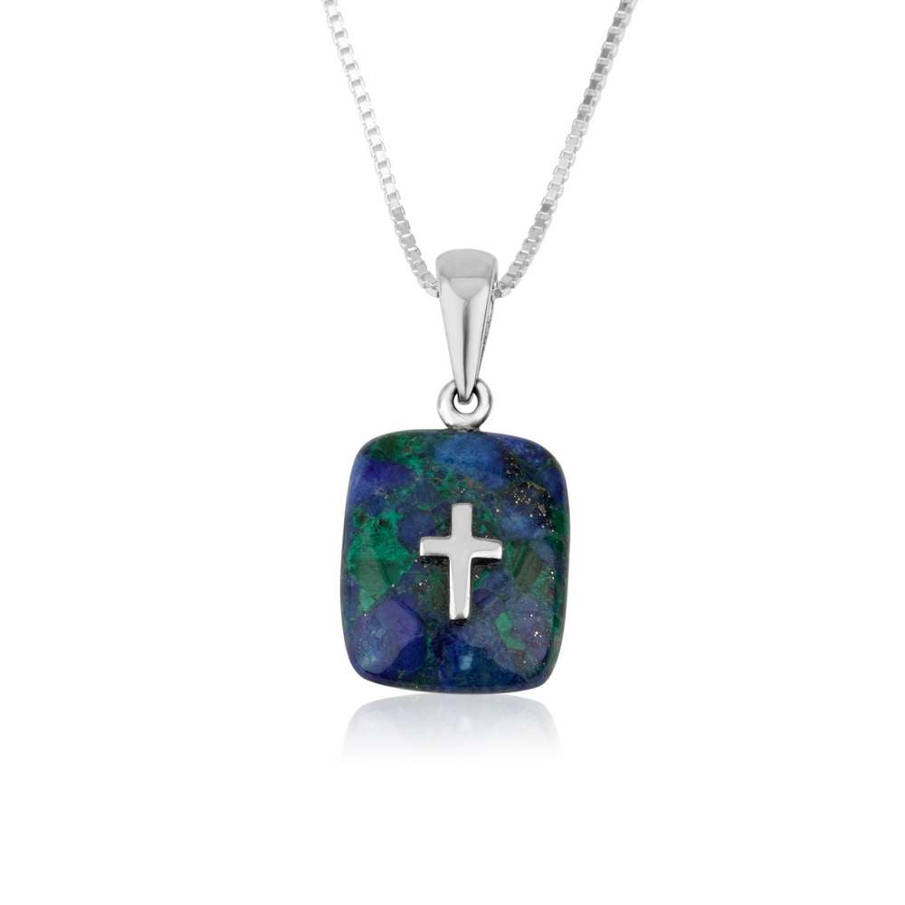 Sterling Silver and Eilat Stone  Pendant with Roman Cross made in the Holy Land - Marina Jewelry Holy Land
