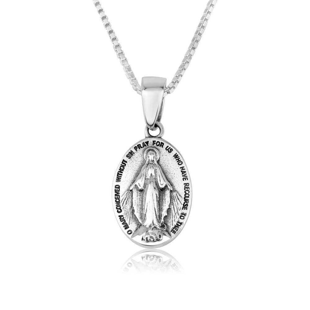 Medal Catholic Pendant Sterling Silver Engraved Pray Handmade Jewelry Holy Land - Marina Jewelry Holy Land