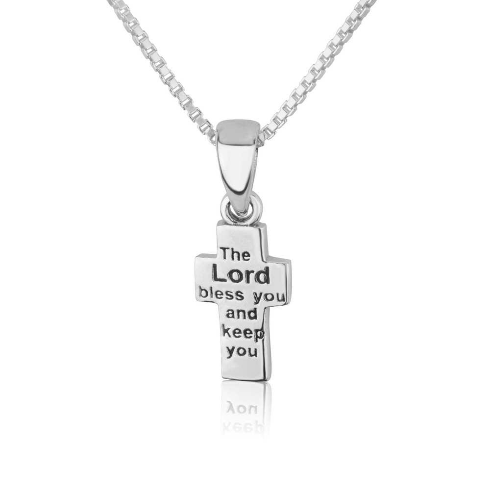 Cross Pray Lord Bless Keep You Engraved Pendant Silver Jewelry Holy Land - Marina Jewelry Holy Land