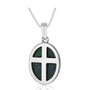 Eilat Stone Cross Oval Pendant Necklace - Sterling Silver 925, Holy Land - Marina Jewelry Holy Land