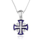 Jerusalem Engraved Cross Silver Blue Enamel Handmade Pendant Jewelry Holy Land - Marina Jewelry Holy Land