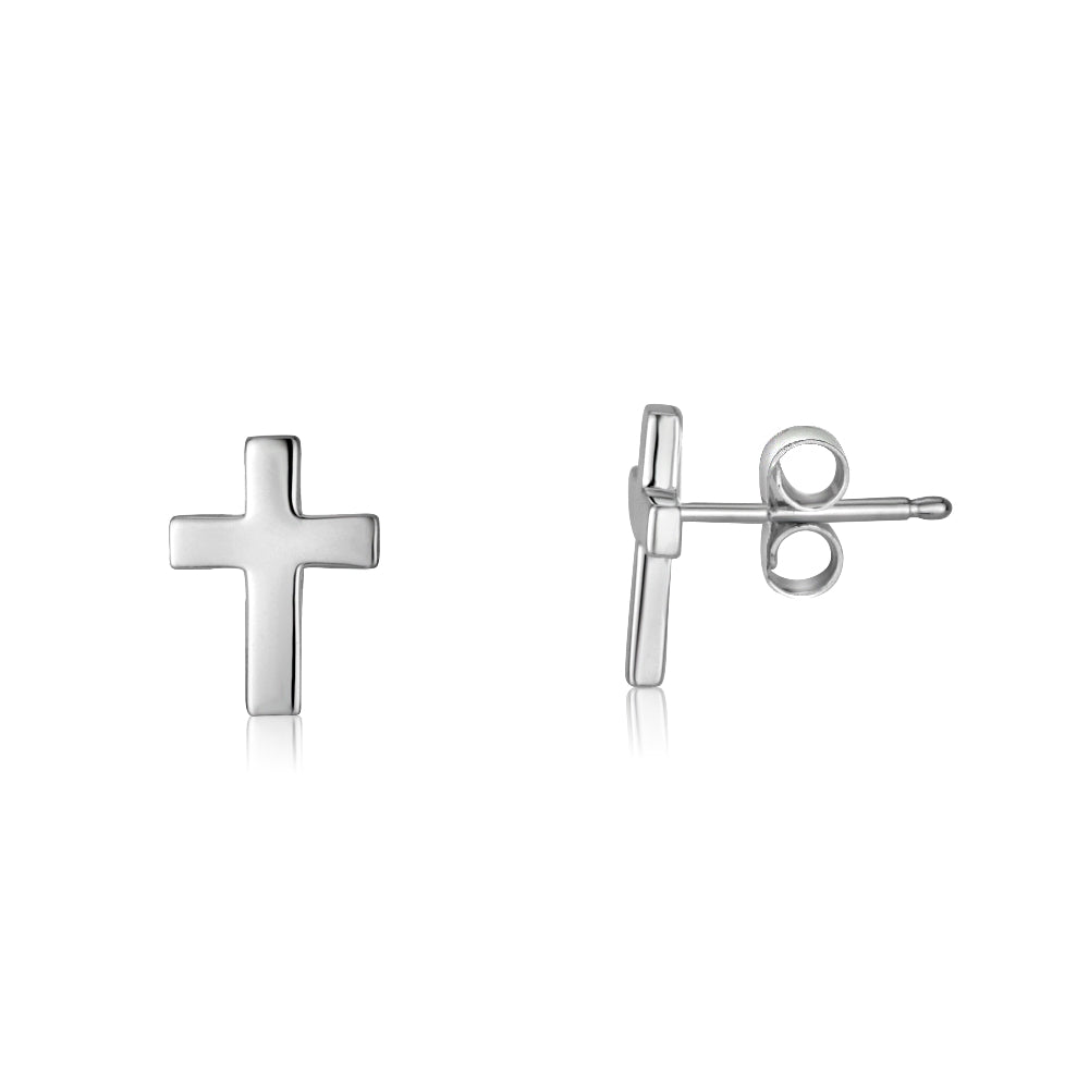Tiny cross stud earrings sterling silver minimalist — Marina Jewelry Holy Land