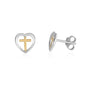 Two-tone silver heart gold cross stud earrings sterling silver — Marina Jewelry Holy Land