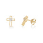 Open frame gold cross zircon stud earrings gold plated sterling silver — Marina Jewelry Holy Land