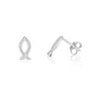 Pavé zircon Ichthus fish stud earrings sterling silver open frame — Marina Jewelry Holy Land